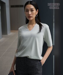 【WEB限定カラーあり】 シンセティックハイゲージ 半袖Vネックニット