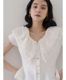 【新品】ホワイト 襟付きニットTOPS✧ラグナムーン 好きの方にもꕥ CHNラクーンショートニットプルオーバー｜ラグナムーン（LAGUNAMOON