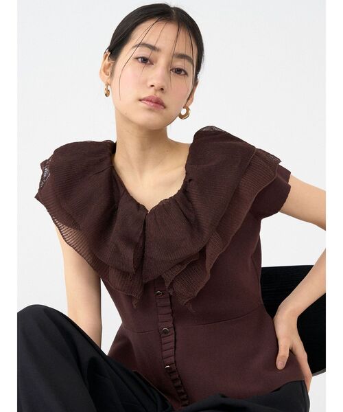 LAGUNAMOON（ラグナムーン）の「メッシュフリルペプラムニットプルオーバー（ニット/セーター・レディース・ブラウン/ホワイト/ブルー・FREE）」の12枚目の写真