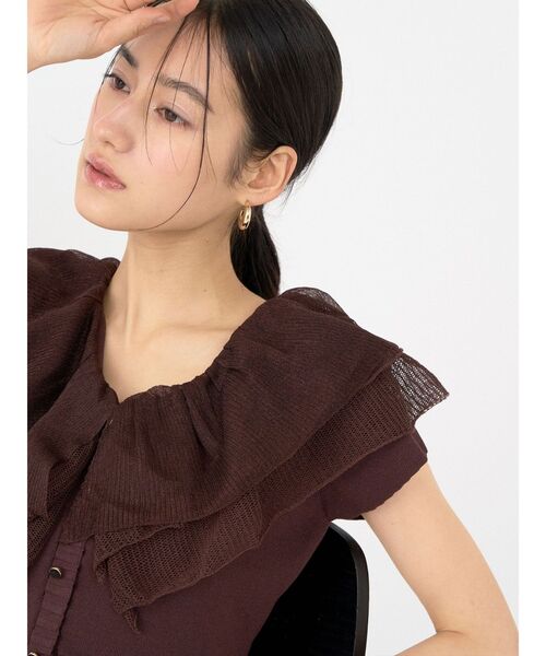 LAGUNAMOON（ラグナムーン）の「メッシュフリルペプラムニットプルオーバー（ニット/セーター・レディース・ブラウン/ホワイト/ブルー・FREE）」の13枚目の写真