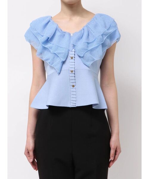 LAGUNAMOON（ラグナムーン）の「メッシュフリルペプラムニットプルオーバー（ニット/セーター・レディース・ブラウン/ホワイト/ブルー・FREE）」の16枚目の写真