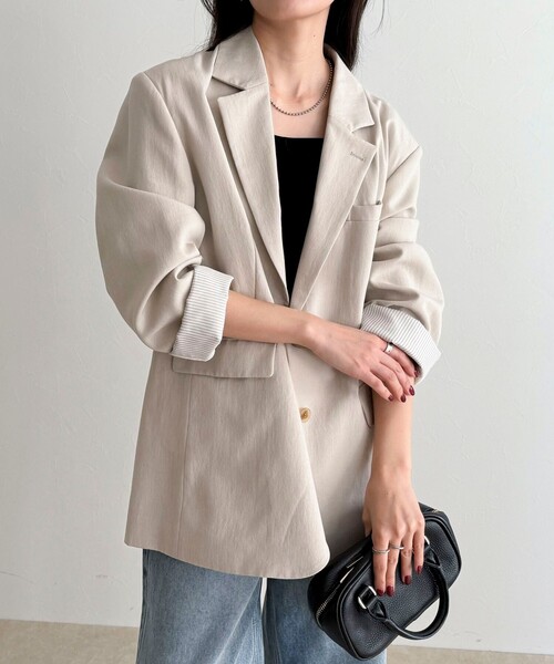 fredy emue（フレディエミュ）の「リネン混ラチネオーバージャケット（テーラードジャケット・レディース・ベージュ/ブラウン・38）」の2枚目の写真