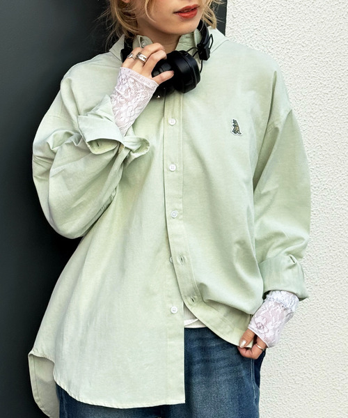 DOUBLE NAME（ダブルネーム）の「【m:rex】ミニ恐竜ワッペンオックスシャツ（シャツ/ブラウス・レディース・グリーン/イエロー・FREE）」の18枚目の写真