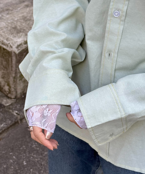 DOUBLE NAME（ダブルネーム）の「【m:rex】ミニ恐竜ワッペンオックスシャツ（シャツ/ブラウス・レディース・グリーン/イエロー・FREE）」の20枚目の写真