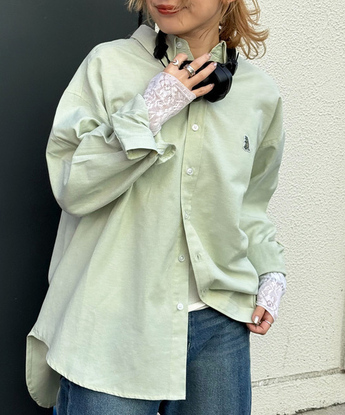 DOUBLE NAME（ダブルネーム）の「【m:rex】ミニ恐竜ワッペンオックスシャツ（シャツ/ブラウス・レディース・グリーン/イエロー・FREE）」の22枚目の写真