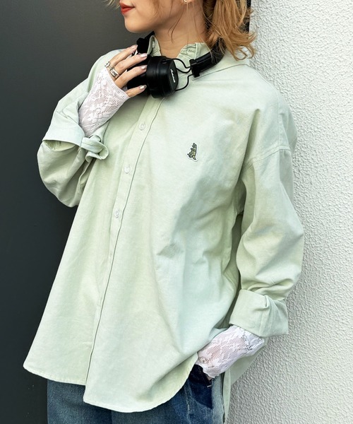 DOUBLE NAME（ダブルネーム）の「【m:rex】ミニ恐竜ワッペンオックスシャツ（シャツ/ブラウス・レディース・グリーン/イエロー・FREE）」の9枚目の写真