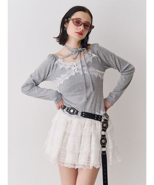 jouetie(ジュエティ)の「レースドッキングカットトップス(Tシャツ/カットソー・レディース・ブラック/ピンク/ブルー/グレー/オフホワイト・MEDIUM)」の8枚目の写真