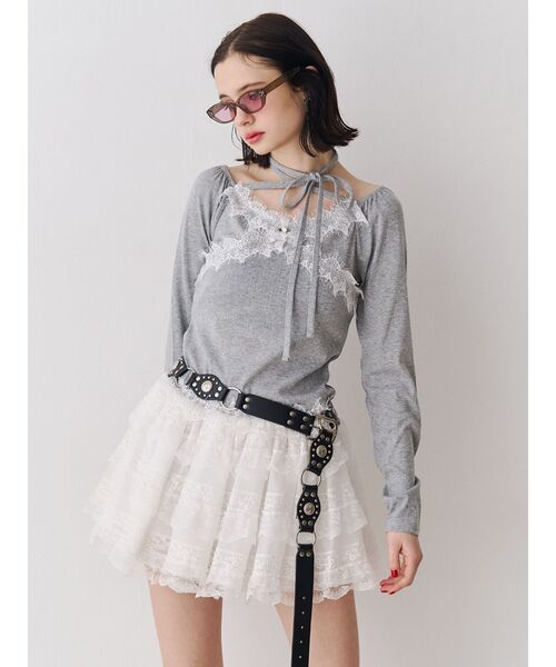 jouetie(ジュエティ)の「レースドッキングカットトップス(Tシャツ/カットソー・レディース・ブラック/ピンク/ブルー/グレー/オフホワイト・MEDIUM)」の19枚目の写真