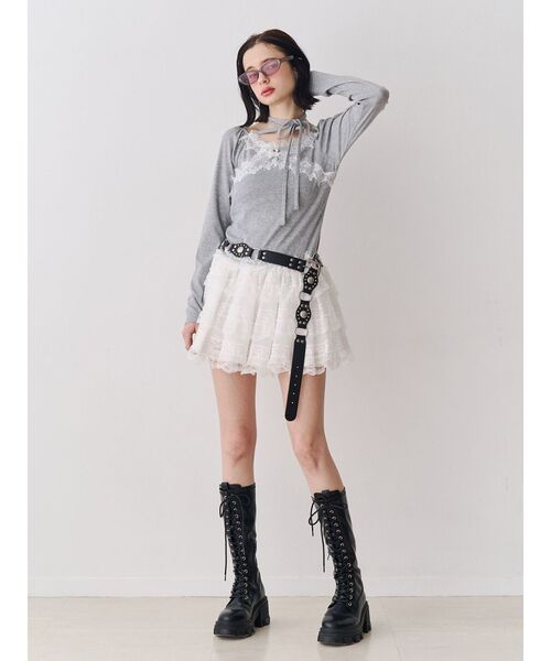 jouetie(ジュエティ)の「レースドッキングカットトップス(Tシャツ/カットソー・レディース・ブラック/ピンク/ブルー/グレー/オフホワイト・MEDIUM)」の12枚目の写真