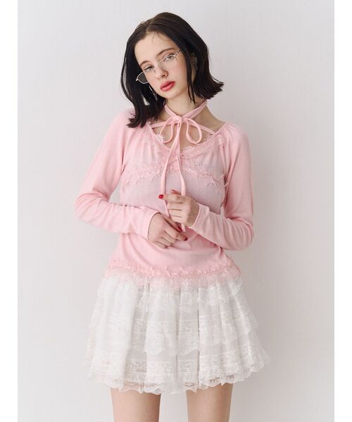 jouetie(ジュエティ)の「レースドッキングカットトップス(Tシャツ/カットソー・レディース・ブラック/ピンク/ブルー/グレー/オフホワイト・MEDIUM)」の21枚目の写真