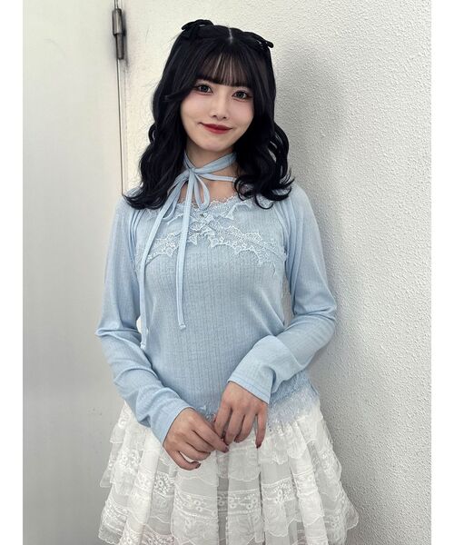 jouetie(ジュエティ)の「レースドッキングカットトップス(Tシャツ/カットソー・レディース・ブラック/ピンク/ブルー/グレー/オフホワイト・MEDIUM)」の19枚目の写真