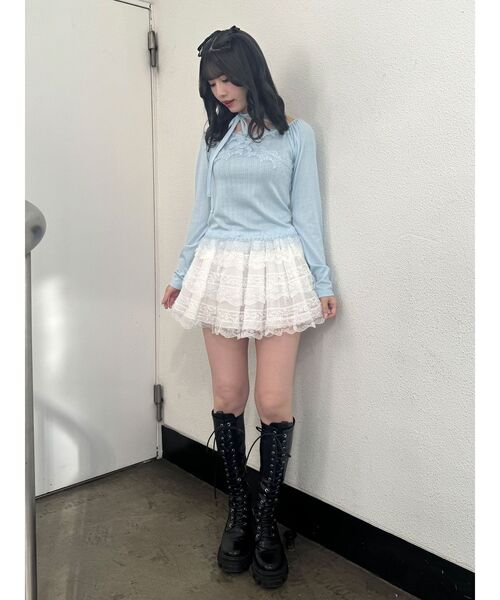 jouetie(ジュエティ)の「レースドッキングカットトップス(Tシャツ/カットソー・レディース・ブラック/ピンク/ブルー/グレー/オフホワイト・MEDIUM)」の14枚目の写真