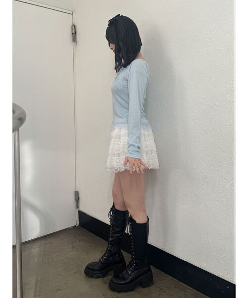 jouetie(ジュエティ)の「レースドッキングカットトップス(Tシャツ/カットソー・レディース・ブラック/ピンク/ブルー/グレー/オフホワイト・MEDIUM)」の6枚目の写真