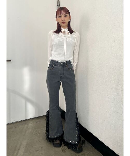 jouetie(ジュエティ)の「レースドッキングカットトップス(Tシャツ/カットソー・レディース・ブラック/ピンク/ブルー/グレー/オフホワイト・MEDIUM)」の9枚目の写真