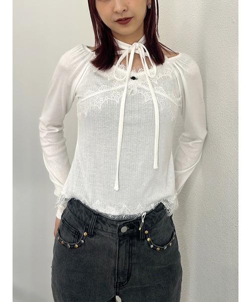 jouetie(ジュエティ)の「レースドッキングカットトップス(Tシャツ/カットソー・レディース・ブラック/ピンク/ブルー/グレー/オフホワイト・MEDIUM)」の2枚目の写真