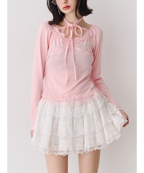 jouetie(ジュエティ)の「レースドッキングカットトップス(Tシャツ/カットソー・レディース・ブラック/ピンク/ブルー/グレー/オフホワイト・MEDIUM)」の5枚目の写真