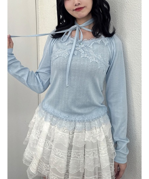 jouetie(ジュエティ)の「レースドッキングカットトップス(Tシャツ/カットソー・レディース・ブラック/ピンク/ブルー/グレー/オフホワイト・MEDIUM)」の1枚目の写真