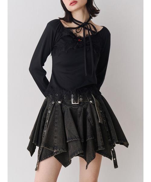 jouetie(ジュエティ)の「レースドッキングカットトップス(Tシャツ/カットソー・レディース・ブラック/ピンク/ブルー/グレー/オフホワイト・MEDIUM)」の3枚目の写真