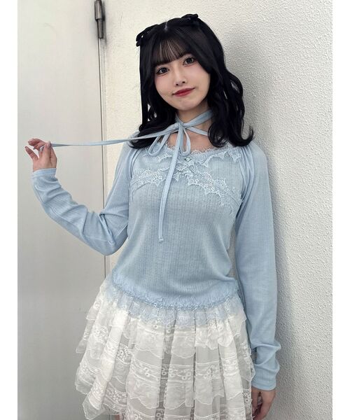 レースドッキングカットトップス（Tシャツ/カットソー）｜jouetie