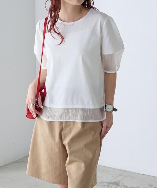 BONLECILL(ボンルシール)の「【接触冷感/UV/マシンウォッシャブル】シアーランタンスリーブT(Tシャツ/カットソー・レディース・チャコールグレー/ピンク/クリーム/オフホワイト/ブラック・FREE)」の20枚目の写真