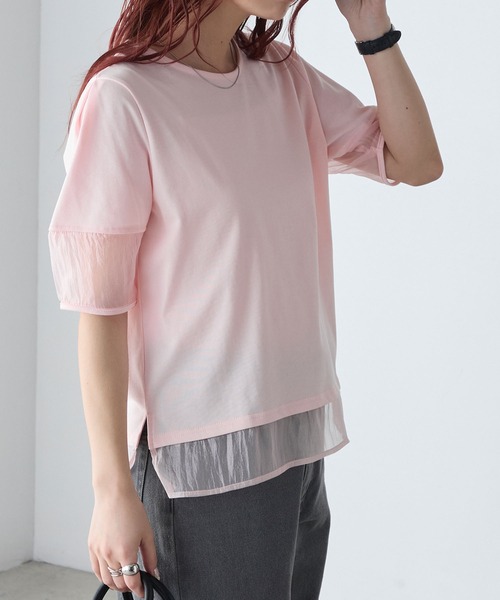 BONLECILL(ボンルシール)の「【接触冷感/UV/マシンウォッシャブル】シアーランタンスリーブT(Tシャツ/カットソー・レディース・チャコールグレー/ピンク/クリーム/オフホワイト/ブラック・FREE)」の8枚目の写真