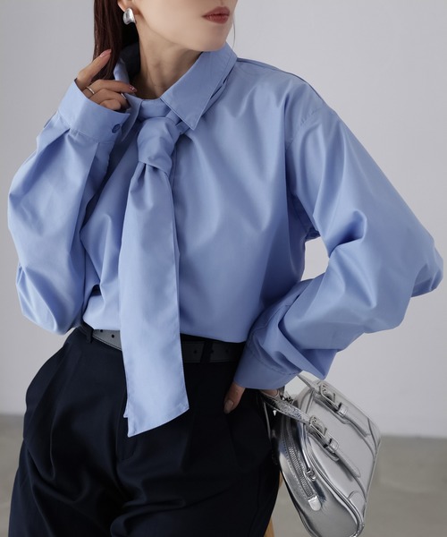 Riberry（リベリー）の「ボウタイリボンシャツ（シャツ/ブラウス・レディース・オフホワイト/ブルー/ブラック・FREE）」の3枚目の写真