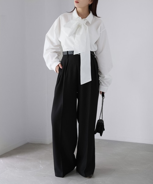 Riberry（リベリー）の「ボウタイリボンシャツ（シャツ/ブラウス・レディース・オフホワイト/ブルー/ブラック・FREE）」の6枚目の写真