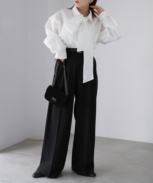 Riberry（リベリー）の「ボウタイリボンシャツ（シャツ/ブラウス・レディース・オフホワイト/ブルー/ブラック・FREE）」の13枚目の写真