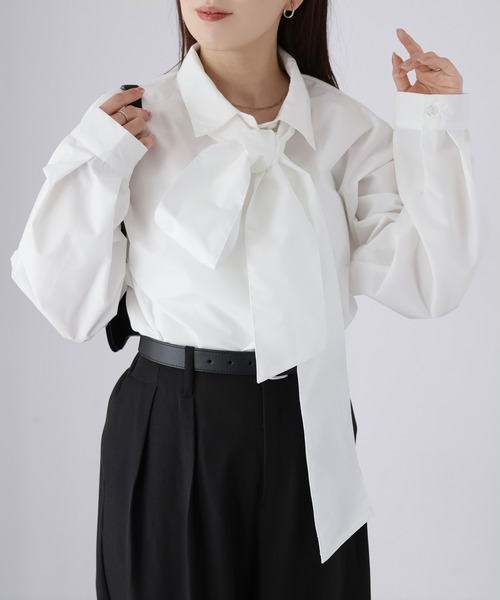 Riberry（リベリー）の「ボウタイリボンシャツ（シャツ/ブラウス・レディース・オフホワイト/ブルー/ブラック・FREE）」の15枚目の写真