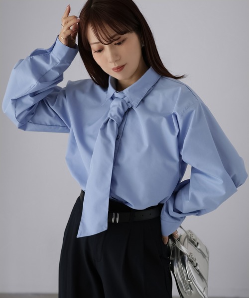 Riberry（リベリー）の「ボウタイリボンシャツ（シャツ/ブラウス・レディース・オフホワイト/ブルー/ブラック・FREE）」の11枚目の写真