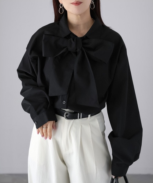 Riberry（リベリー）の「ボウタイリボンシャツ（シャツ/ブラウス・レディース・オフホワイト/ブルー/ブラック・FREE）」の7枚目の写真