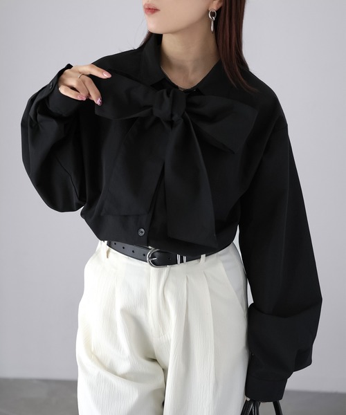 Riberry（リベリー）の「ボウタイリボンシャツ（シャツ/ブラウス・レディース・オフホワイト/ブルー/ブラック・FREE）」の21枚目の写真