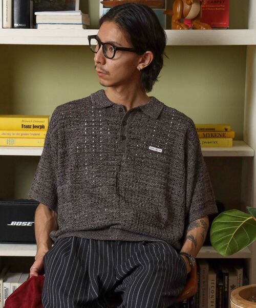 FFEIN（フェイン）の「【FFEIN（フェイン）】メランジワンポイントニットポロメッシュニット刺繍ポロシャツ / ポロシャツ メッシュ レギュラーカラー 半袖（ポロシャツ・メンズ・ブラック/アッシュグレー/ブラウン・SMALL/MEDIUM/LARGE）」の4枚目の写真