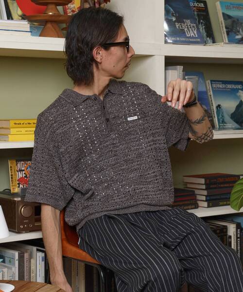 FFEIN（フェイン）の「【FFEIN（フェイン）】メランジワンポイントニットポロメッシュニット刺繍ポロシャツ / ポロシャツ メッシュ レギュラーカラー 半袖（ポロシャツ・メンズ・ブラック/アッシュグレー/ブラウン・SMALL/MEDIUM/LARGE）」の5枚目の写真