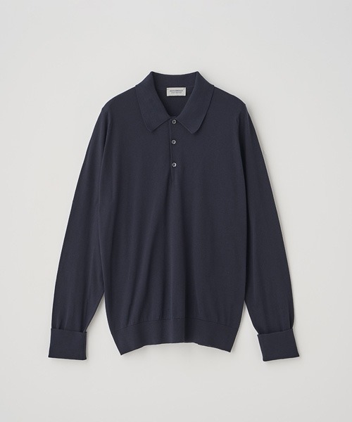 JOHN SMEDLEY(ジョンスメドレー)の「長袖コットンニットクラシックポロシャツ(ポロシャツ・メンズ・ネイビー・M/S/XL)」の1枚目の写真