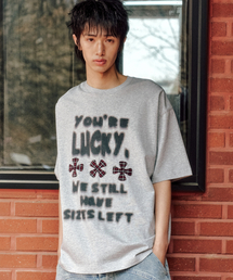 XTONZ（エクストーンズ）の「XTT127 ピクセルチェックアプリケTシャツ (GRAY)（Tシャツ/カットソー）」