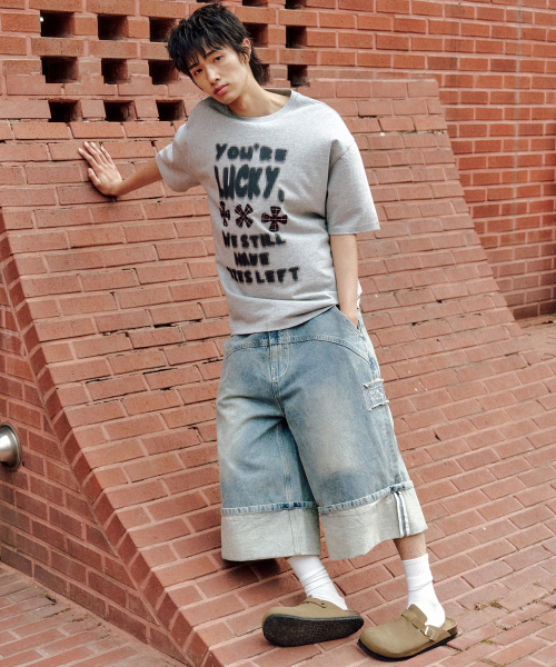 XTONZ（エクストーンズ）の「XTT127 ピクセルチェックアプリケTシャツ (GRAY)（Tシャツ/カットソー・メンズ・その他・MEDIUM/LARGE/SMALL）」の2枚目の写真