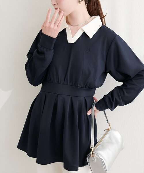 natural couture（ナチュラルクチュール）の「衿付きスキッパー配色トップス（その他トップス・レディース・ブラック/ネイビー/チャコールグレー/オフホワイト・FREE）」の4枚目の写真