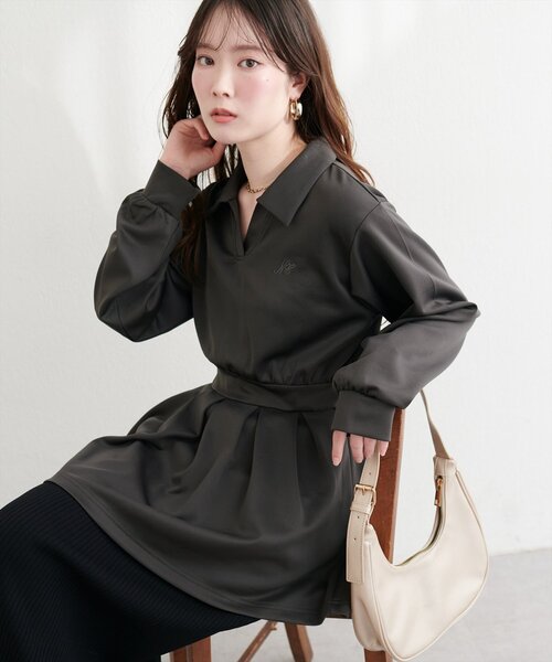 natural couture（ナチュラルクチュール）の「衿付きスキッパー配色トップス（その他トップス・レディース・ブラック/ネイビー/チャコールグレー/オフホワイト・FREE）」の3枚目の写真