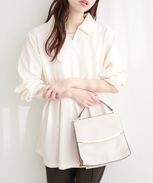 natural couture（ナチュラルクチュール）の「衿付きスキッパー配色トップス（その他トップス・レディース・ブラック/ネイビー/チャコールグレー/オフホワイト・FREE）」の7枚目の写真