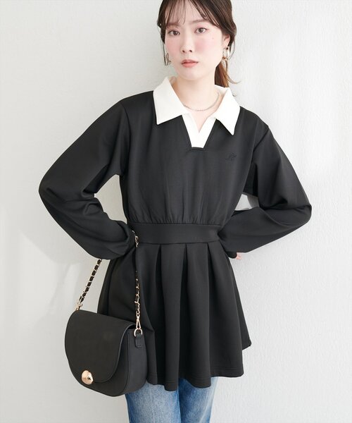 natural couture（ナチュラルクチュール）の「衿付きスキッパー配色トップス（その他トップス・レディース・ブラック/ネイビー/チャコールグレー/オフホワイト・FREE）」の12枚目の写真