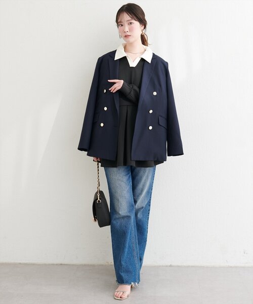 natural couture（ナチュラルクチュール）の「衿付きスキッパー配色トップス（その他トップス・レディース・ブラック/ネイビー/チャコールグレー/オフホワイト・FREE）」の15枚目の写真