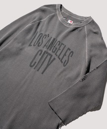I LOVE LA / アイラブエルエー 3/4 SLEEVE PRINTED WAFFLE TEE ダメージ加工 7分丈 ワッフル サーマルカットソー