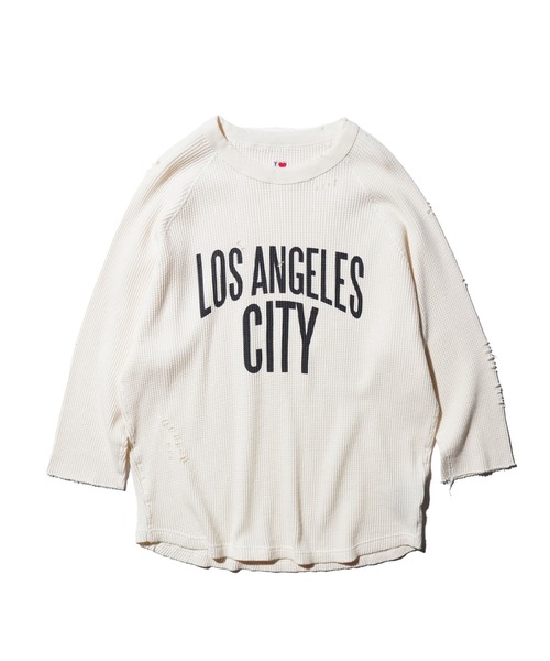 C.E.L.STORE(セルストア)の「I LOVE LA / アイラブエルエー 3/4 SLEEVE PRINTED WAFFLE TEE ダメージ加工 7分丈 ワッフル サーマルカットソー(Tシャツ/カットソー・メンズ・ブラック系その他/ブラック/ナチュラル・MEDIUM/LARGE)」の13枚目の写真