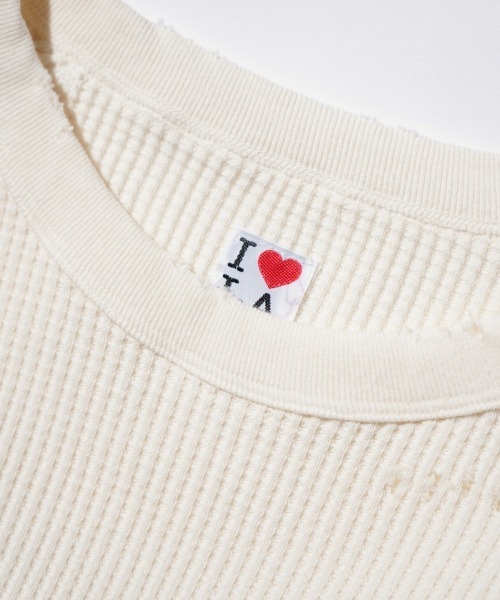 C.E.L.STORE(セルストア)の「I LOVE LA / アイラブエルエー 3/4 SLEEVE PRINTED WAFFLE TEE ダメージ加工 7分丈 ワッフル サーマルカットソー(Tシャツ/カットソー・メンズ・ブラック系その他/ブラック/ナチュラル・MEDIUM/LARGE)」の14枚目の写真