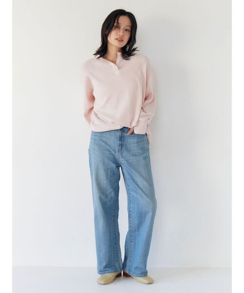 Ungrid(アングリッド)の「【WEB限定】ワッフルヘンリーネックロングスリーブTee(Tシャツ/カットソー・レディース・ピンク/チャコールグレー/アイボリー・FREE)」の6枚目の写真