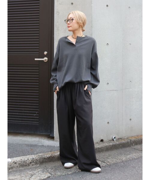 Ungrid(アングリッド)の「【WEB限定】ワッフルヘンリーネックロングスリーブTee(Tシャツ/カットソー・レディース・ピンク/チャコールグレー/アイボリー・FREE)」の8枚目の写真