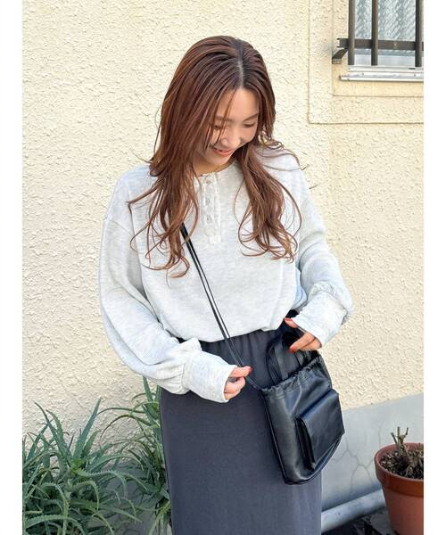 Ungrid(アングリッド)の「【WEB限定】ワッフルヘンリーネックロングスリーブTee(Tシャツ/カットソー・レディース・ピンク/チャコールグレー/アイボリー・FREE)」の11枚目の写真