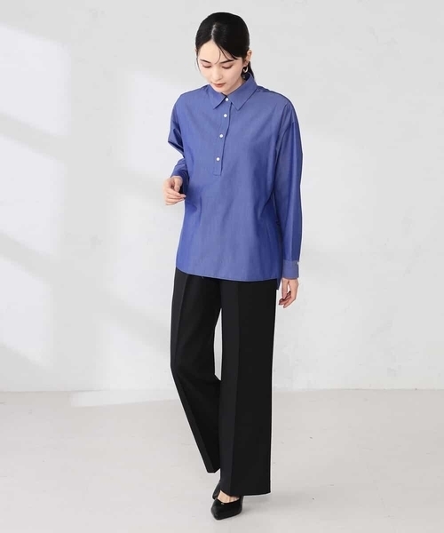 a.v.v(アーヴェヴェ)の「【シワになりにくい】スキッパーシャツ(シャツ/ブラウス・レディース・グレー系その他/ブルー/カーキ・40/38/36)」の5枚目の写真