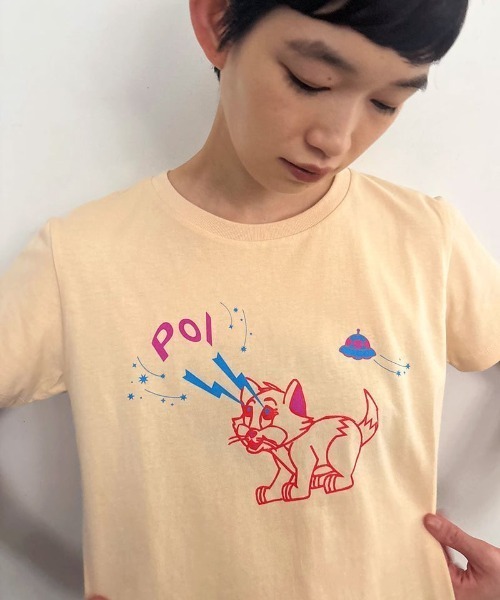PoI(ポイ)の「【PoI】Print tee S/S cat UFO Tシャツ ネコ/ねこ(Tシャツ/カットソー・レディース・ピンク/ホワイト/ベージュ・FREE)」の7枚目の写真